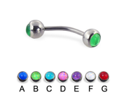 Curved barbell with hologram balls 16 ga Length 9 16 14mm Color purple E