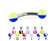 Curved barbell with striped balls 10 ga Length 5 16 8mm Ball size 3 16 5mm Color light green G