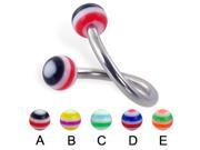 Spiral barbell with circle balls 12 ga Diameter 3 8 10mm Ball size 1 4 6mm Color D