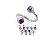 Double jeweled spiral barbell 12 ga Diameter 1 2 13mm Ball size 5 32 4mm Color amethyst C