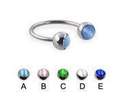 Circular barbell with cat eye balls 16 ga Diameter 3 4 19mm Ball size 3 16 5mm Color light blue A