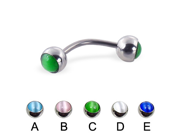 Curved barbell with cat eye balls 16 ga Length 1 2 13mm Ball size 3 16 5mm Color light blue A