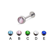 Labret with cat eye ball 16 ga Length 3 8 10mm Ball size 5 32 4mm Color green C