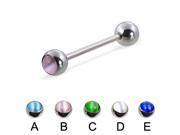 Straight barbell with cat eye balls 16 ga Length 1 2 13mm Ball size 3 16 5mm Color green C