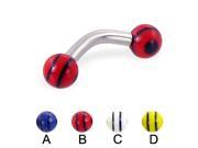 Curved barbell with double striped balls 10 ga Length 1 2 13mm Ball size 3 16 5mm Color blue A