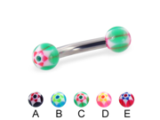 Curved barbell with acrylic star balls 10 ga Length 7 16 11mm Ball size 3 16 5mm Color blue B