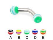 Curved barbell with circle balls 10 ga Length 5 16 8mm Ball size 3 16 5mm Color A
