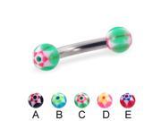 Curved barbell with acrylic star balls 10 ga Length 9 16 14mm Ball size 3 16 5mm Color blue B