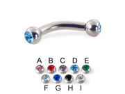Double jeweled curved barbell 10 ga Length 1 2 13mm Ball size 3 16 5mm Color AB F
