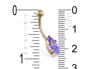 14K solid gold belly ring with long purple marquise CZ