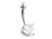 14K solid white gold belly ring with clear 6mm CZ heart