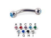 Double jeweled curved barbell 10 ga Length 5 8 16mm Ball size 1 4 6mm Color aquamarine D