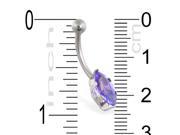 14K solid white gold belly ring with long purple marquise CZ
