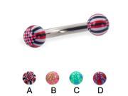 Curved barbell with acrylic checkered balls 10 ga Length 5 16 8mm Ball size 1 4 6mm Color B