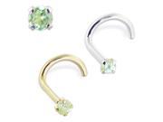 14K Gold Nose Screw with Genuine Peridot 22 Ga Nose Post Length 1 4 6.35mm Standard Stone Size 1.5mm Gold color White gold