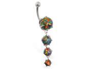 14K solid white gold belly ring with quadruple rainbow opal dangle