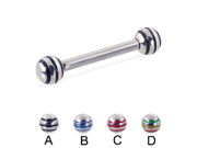 Straight barbell with epoxy striped balls 12 ga Length 1 2 13mm Ball size 3 16 5mm Color black A