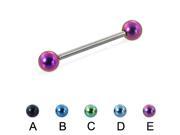Titanium straight barbell with colored balls 16 ga Length 9 16 14mm Color black A