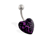 Navel ring with leopard print heart