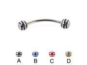 Curved barbell with epoxy striped balls 16 ga Length 7 16 11mm Color red C