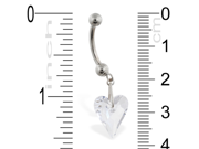 14K White Gold belly ring with dangling swavorski clear crystal heart