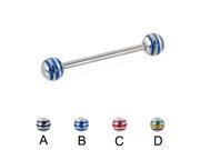 Straight barbell with epoxy striped balls 16 ga Length 3 4 19mm Color black A
