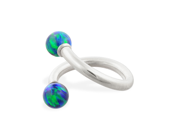 14K solid white gold twister barbell with Blue Green opal balls 14ga
