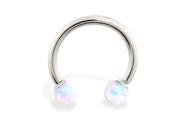 14K solid white gold horseshoe circular barbell with white opal balls 14ga