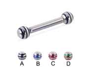 Straight barbell with epoxy striped balls 10 ga Length 9 16 14mm Ball size 3 16 5mm Color red C