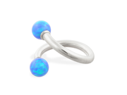 14K solid white gold twister barbell with Blue opal balls 14ga