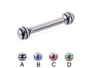 Straight barbell with epoxy striped balls 10 ga Length 1 4 6mm Ball size 1 4 6mm Color red C