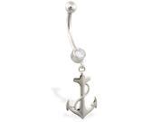 14K White Gold belly ring with dangling anchor