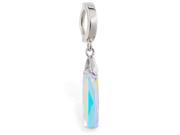 Silver Tummytoys Belly Sleeper Ring with Long Square Crystal 14 ga Color AB
