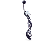 Belly ring with jeweled black coated dangle Color clear