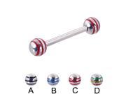 Straight barbell with epoxy striped balls 14 ga Length 9 16 14mm Ball size 3 16 5mm Color blue B