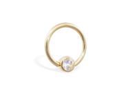 14K real yellow gold captive bead ring with Cubic Zirconia gem 14 ga diameter ball size 1 4 6mm with 5 32 4mm ball