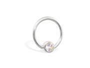 14K real white gold captive bead ring with Cubic Zirconia gem 14 ga Diameter 1 2 13mm with 1 8 3mm ball