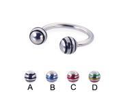 Circular Barbell with epoxy striped balls 14 ga Diameter 3 4 19mm Ball size 3 16 5mm Color red C