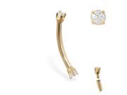 14K Yellow Gold Nickel free internally threaded curved barbell with CZ 14 ga Length 5 16 8mm