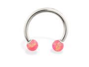 14K White Gold Nickel free horseshoe circular barbell with Pink opal balls 16 ga