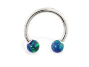 14K White Gold Nickel free horseshoe circular barbell with Blue Green opal balls 14 ga