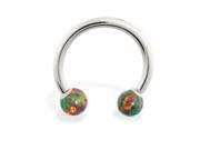 14K White Gold Nickel free horseshoe circular barbell with Rainbow opal balls 12 ga