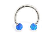 14K White Gold Nickel free horseshoe circular barbell with Blue opal balls 18 ga