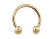 14K real gold horseshoe circular barbell 14 ga