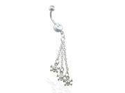Belly button ring with dangling skulls on chains