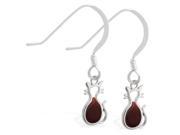 Sterling Silver Earrings with small dangling Garnet jeweled cat charm