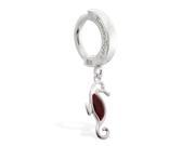 Sterling Silver Tummytoys Belly Sleeper Ring with dangling Garnet jeweled seahorse 14 ga