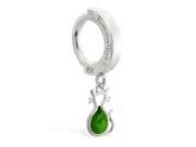 Sterling Silver Tummytoys Belly Sleeper Ring with small dangling Emerald jeweled cat charm 14 ga