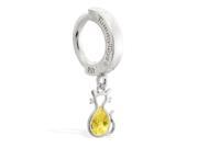 Sterling Silver Tummytoys Belly Sleeper Ring with small dangling Citrine Genuine jeweled cat charm 14 ga