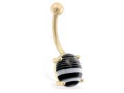 14K Yellow Gold Nickel free belly ring with Black Lace Agate Stone